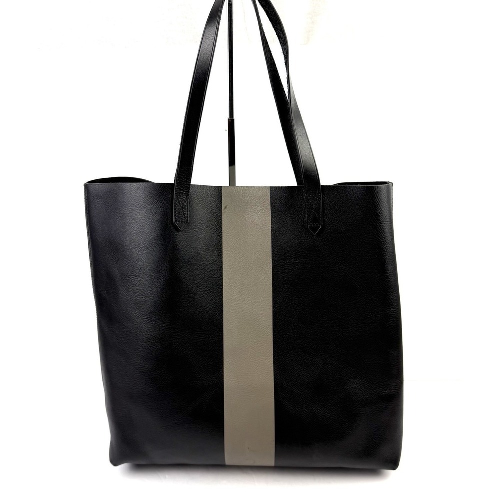 Madewell Transport Paint Stripe Tote Bag Black Gray Leather Urban Commuter